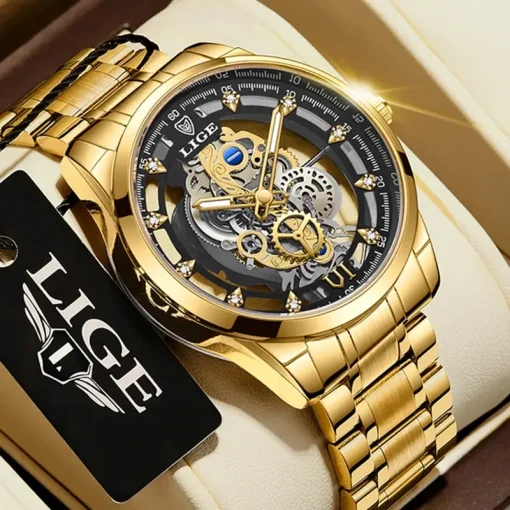 Reloj Clásico Hombre LIGE Dorado