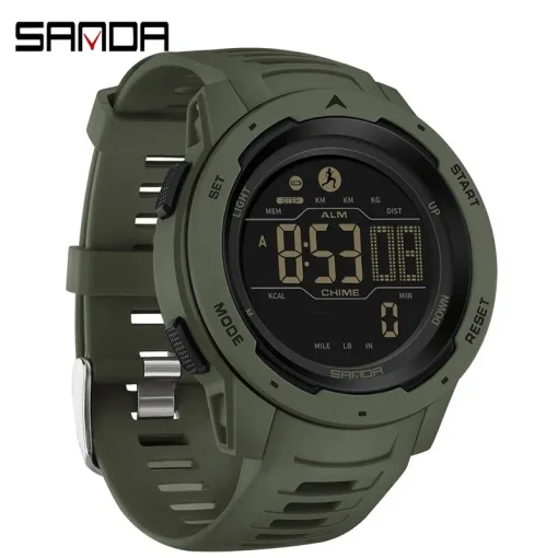 Reloj SANDA deportivo con podómetro, calorías, 50M, LED, digital, militar, 2145