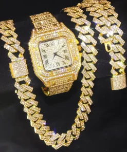 Reloj de Hombre 3 Piezas Estilo Hip-Hop