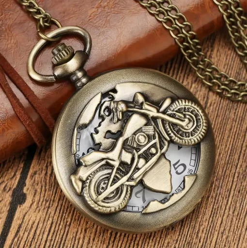 Reloj de bolsillo de motocicleta de cadena de reloj vintage de arte de metal steampunk