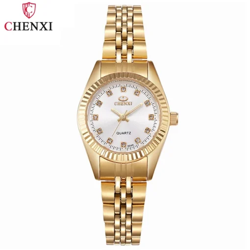 Reloj de pulsera impermeable dorado de lujo para mujer, con diamantes de imitación, marca CHENXI