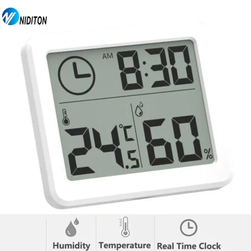 Reloj digital de escritorio con temperatura y humedad