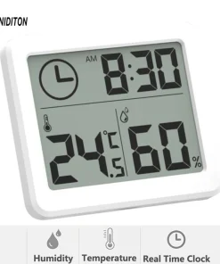 Reloj digital de pared con temperatura, humedad