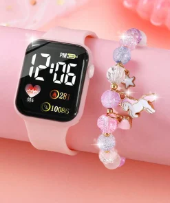 Reloj electr. rectang. mujer silicona rosa