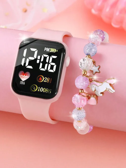 Reloj electrónico rectangular rosa de silicona para ocio