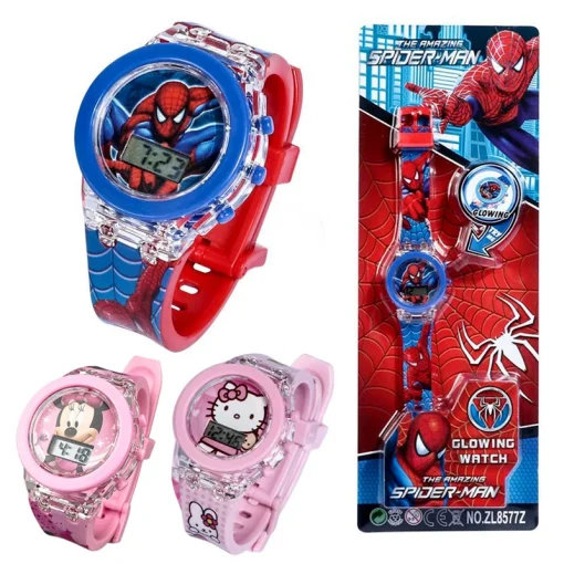 Reloj infantil de Spiderman y Hello Kitty con linterna