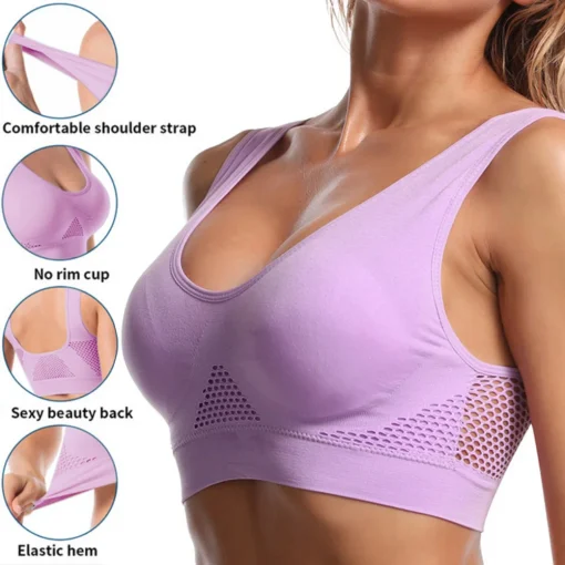 Sujetador deportivo sin costuras de mujer de malla, para gimnasio, running, ropa interior, antichoques, inalámbrico, 6XL, talla grande, parte superior corta transpirable, sujetador de yoga