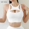 Sujetador SOISOU de nailon y spandex, el más sexy, sujetador deportivo para mujer, para yoga, parte superior deportiva, para mujer, ajuste elástico, transpirable, almohadillas extraíbles para el pecho, 5 colores