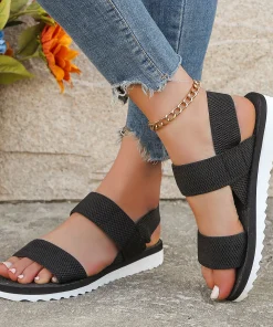 Sandalias planas negras antideslizantes mujer