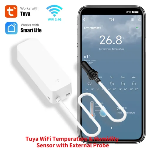 Sensor de temperatura y humedad WiFi Tuya con sonda externa