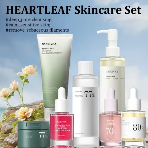 Set Cuidado Facial Heartleaf Tónico Facial Desmaquillante Serum Facial Hidratante Limpiador Poros Para Mujeres Todos Tipos PielCuidado Piel