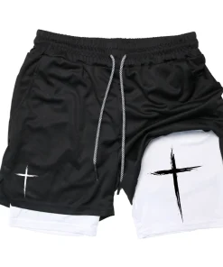 Shorts deportivos 2 en 1 Cross Print