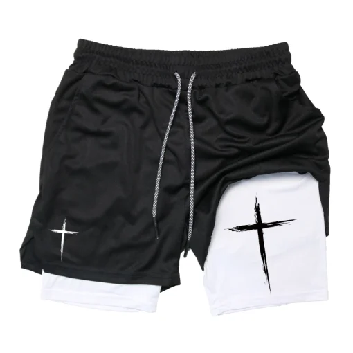 Shorts deportivos 2 en 1 Cross Print