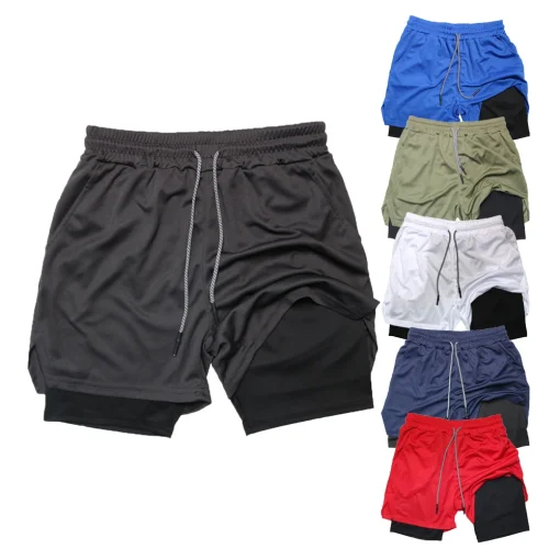 Shorts deportivos 2 en 1 para gimnasio y fitness, para hombre