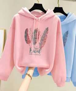 Sudaderas con capucha estampadas de plumas de moda para mujer