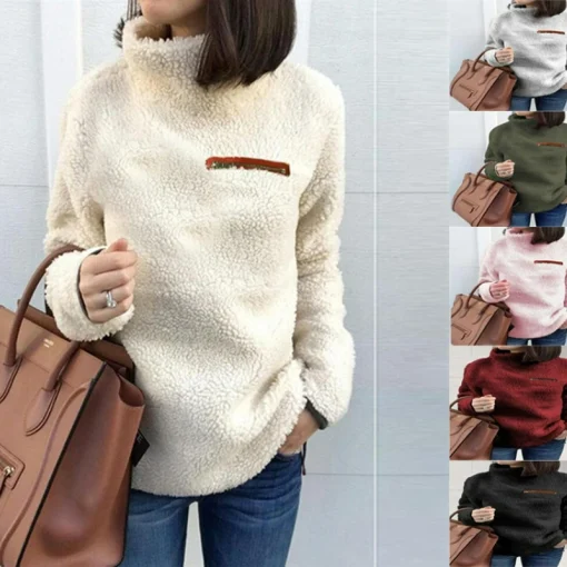 Suéter de cuello alto de invierno, color sólido, súper suave y cómodo