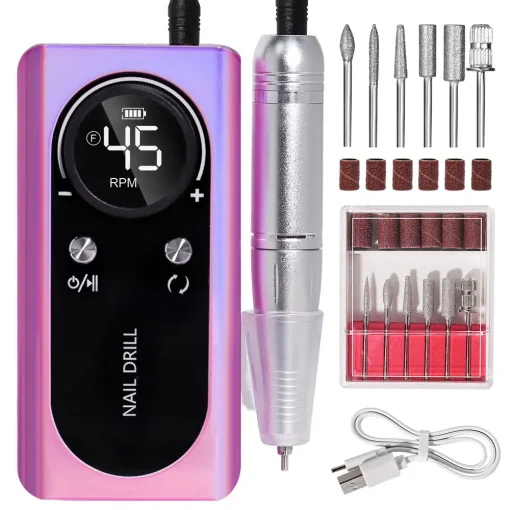 Taladro de uñas recargable 45000RPM LCD Silencioso