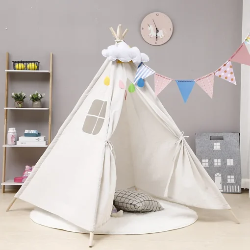 Tienda tipi para niños, tipi infantil portátil, carpa cabaña, decoración luces LED