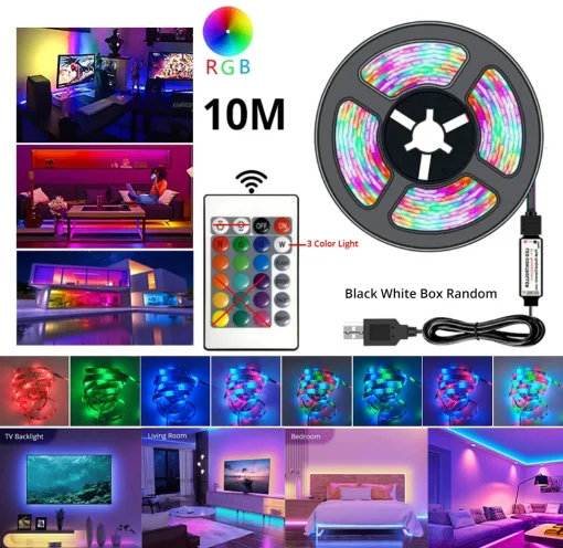 Tira de luces LED flexible RGB USB 2835 de 10 m