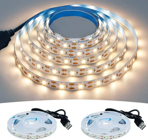 Tiras LED USB de 5 V de CC, 5 m luz de tira LED blanca cálida 2835