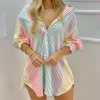 Vestido Camisa Casual de Solapa Impreso Primavera Verano Manga Larga