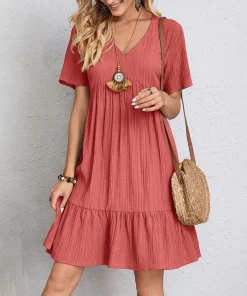 Vestido Corto Casual Verano Bohemio con Escote en V