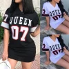 Vestido a la moda de 2024 con letras estampadas cuello V