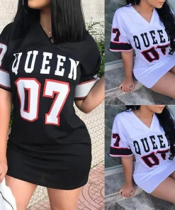 Vestido a la moda de 2024 con letras estampadas cuello V