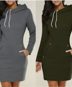 Vestido con bolsillos y capucha a la rodilla para mujer