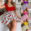 Vestido corto playero holgado con volantes sin mangas y cuello redondo para mujer