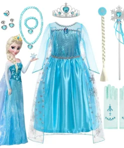 Vestido de princesa Elsa de Disney para niñas, Cosplay de manga larga