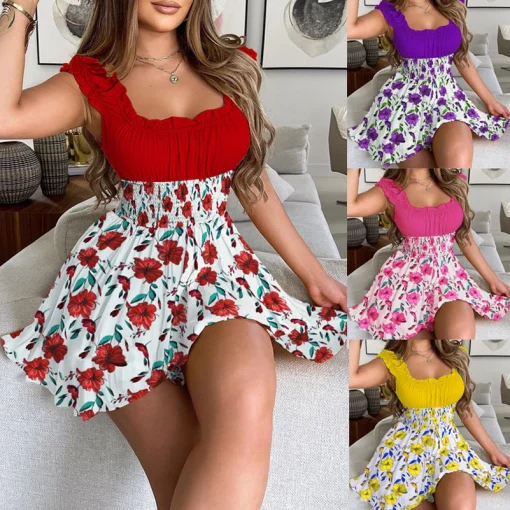 Vestido de verano bohemio con volantes y estampado floral