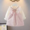 Vestido holgado largo de manga larga con falda para niñas, ropa nueva de estilo coreano, primavera