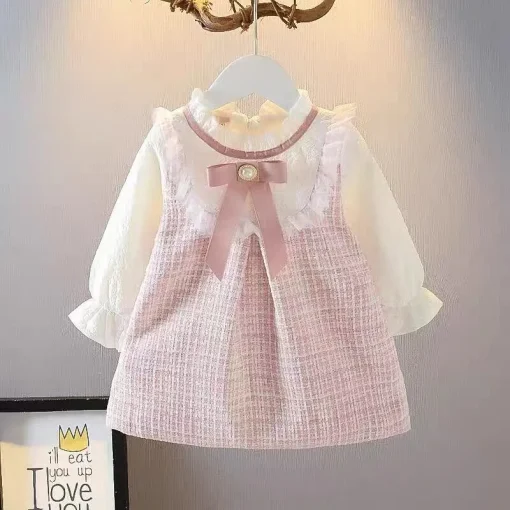 Vestido holgado largo de manga larga con falda para niñas, ropa nueva de estilo coreano, primavera