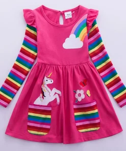 Vestido manga larga unicornio niñas otoño bordado 81035