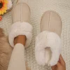 Zapatillas de algodón térmico de punta cerrada y peluche sintético para mujer