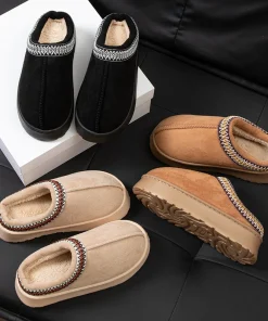 Zapatillas de invierno para mujer Feslishoet, interiores de peluche, suelas antideslizantes