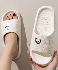 Zapatillas de oso adorables estampadas para mujer, interior suave