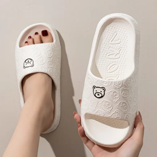 Zapatillas de oso adorables estampadas para mujer, interior suave