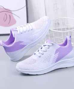 Zapatillas deportivas casuales ligeras de punto de malla voladoras de primavera para mujer