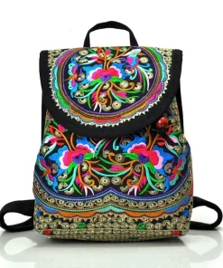 ¡Nuevas mochilas de compras para mujeres con bordado nacional! Hermosas mochilas de lona con bordado floral, de alta venta