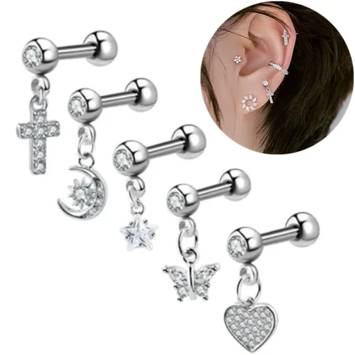 1 Aro Piercing Cartílago Cristal Oreja Tragus