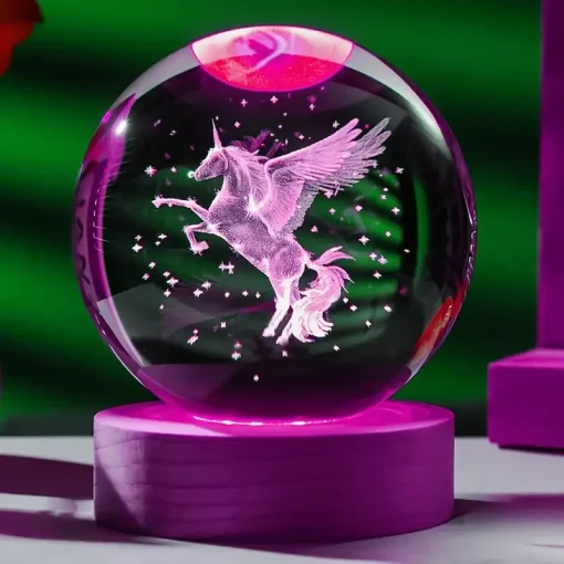 1 Unicornio bola de cristal tallado en láser 3D