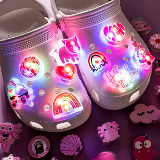 1 ud. Adornos para zapatos LED rosa, lindos animales cerditos rosas