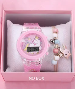 2 Relojes digitales de unicornio de silicona con sonajero de conejo