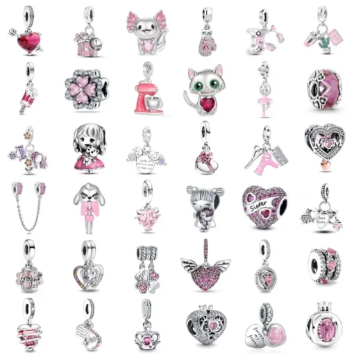 925 plata Corazón rosa Cuentas hermanas