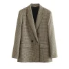 Abrigo blazer de cuadros con doble botonadura para mujer TRAF