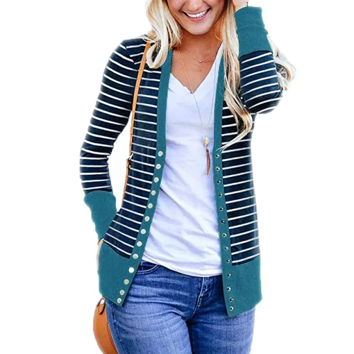 Abrigo cardigan rayas manga larga mujer