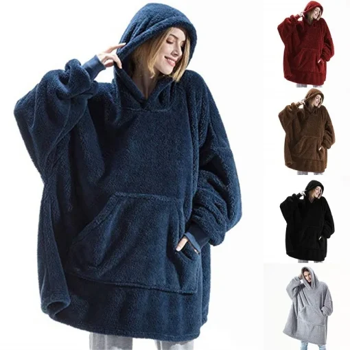 Abrigo de forro polar unisex con capucha y bolsillos