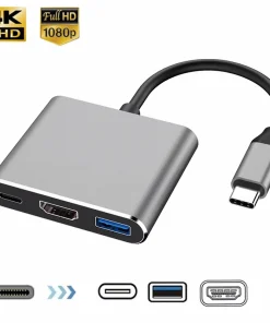 Adaptador USB-C 3 en 1 a USB hembra, compatible con HDMI, 4K, USB 3.1 Type-C a USB 3.0